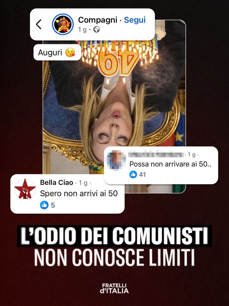 FratellidItalia's tweet photo. Fingono di predicare il bene, ma nei fatti praticano la violenza.
Augurare la morte e diffondere messaggi d’odio è la cifra distintiva di una parte della sinistra che per anni ha rivendicato una presunta superiorità morale.
Il livore è ciò che meglio li descrive. https://t.co/Gq3Z9xyh9i