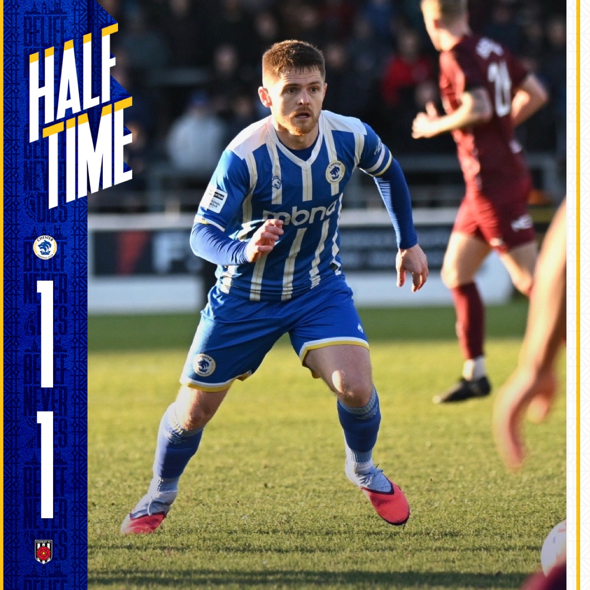 ChesterFC's tweet photo. HT: #ChesterFC 1-1 @chorleyfc.
All square at the break.
#CFCCHO | #UTS https://t.co/Hf4FJRTtPM