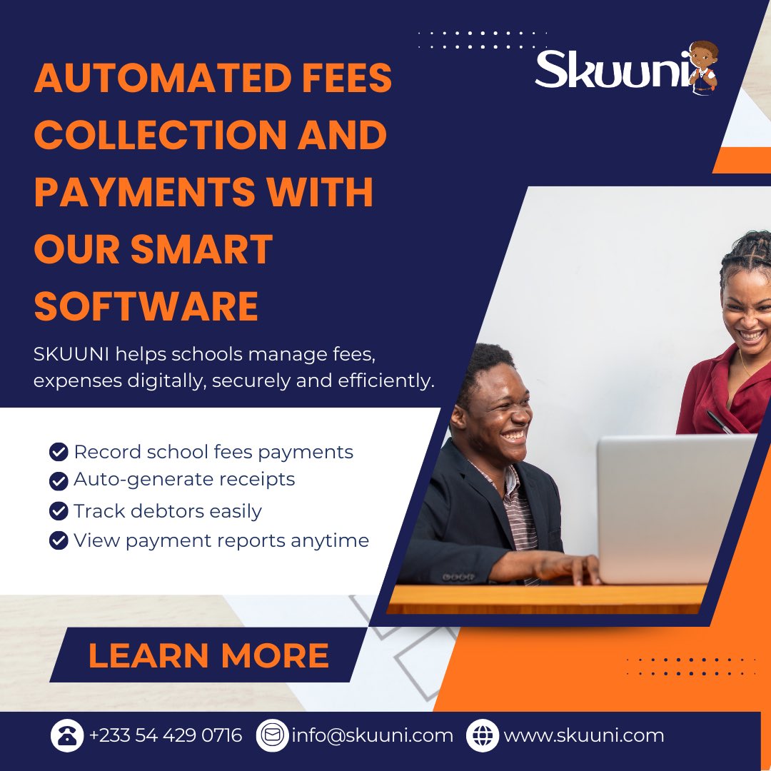 skuunisms's tweet photo. School fees collection doesn’t have to be stressful 😌 With Skuuni, schools can record payments, auto-generate receipts, track debtors, and view reports instantly.
Smart software. Better school management.
👉 Click to learn more
#Skuuni #EdTech #SchoolLife #SchoolAdmin #Smart https://t.co/rxd7ElHZtO