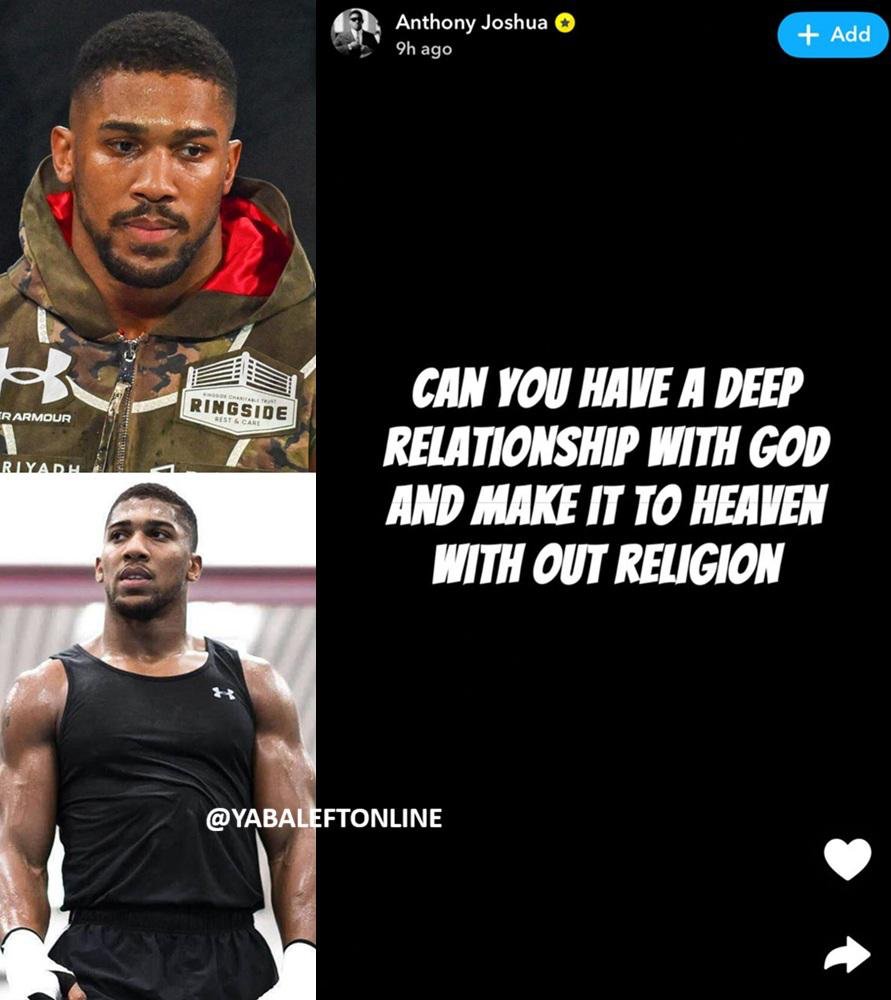 yabaleftonline's tweet image. Anthony Joshua poses a question about religion.