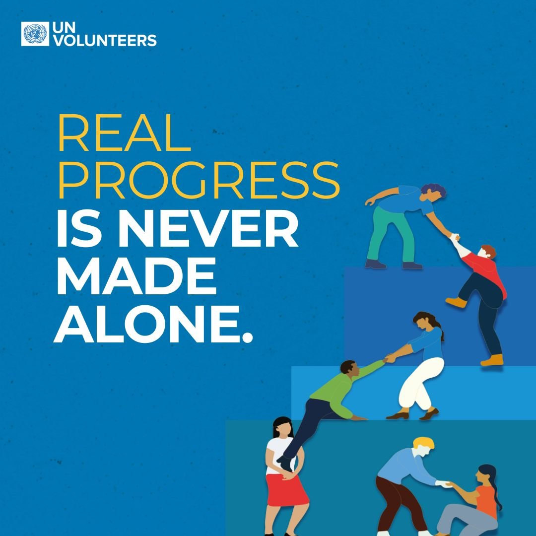 UNVolunteers's tweet photo. Here's something true: Real progress is never done alone. 🤝

It takes volunteers, partners, and shared commitments to make it possible. https://t.co/59vufaXMjE