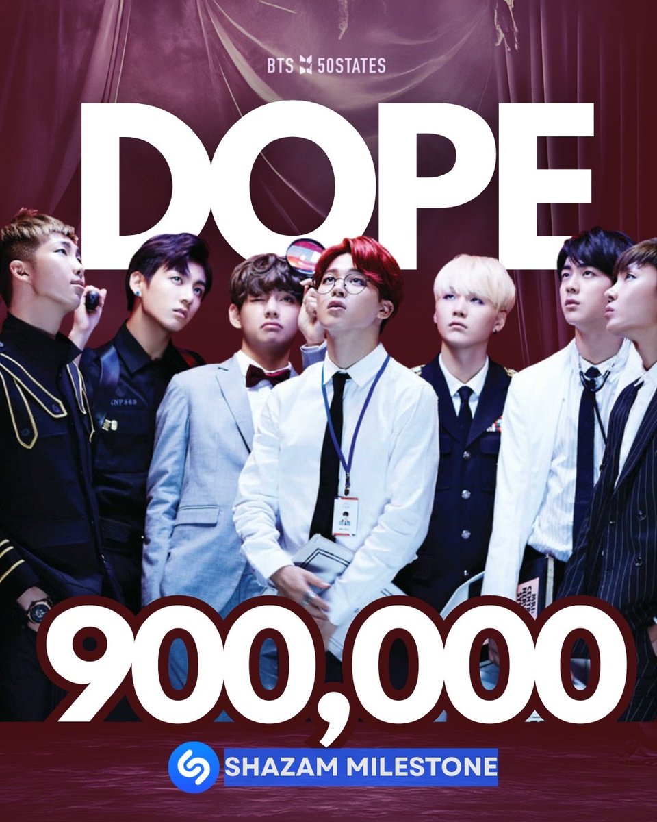 🎉 900,000 Shazams and counting! BTS’s “DOPE” proving once again that real bops never age 💜🔥 #BTS #DOPE
<a href="/BTS_twt/">방탄소년단</a>
