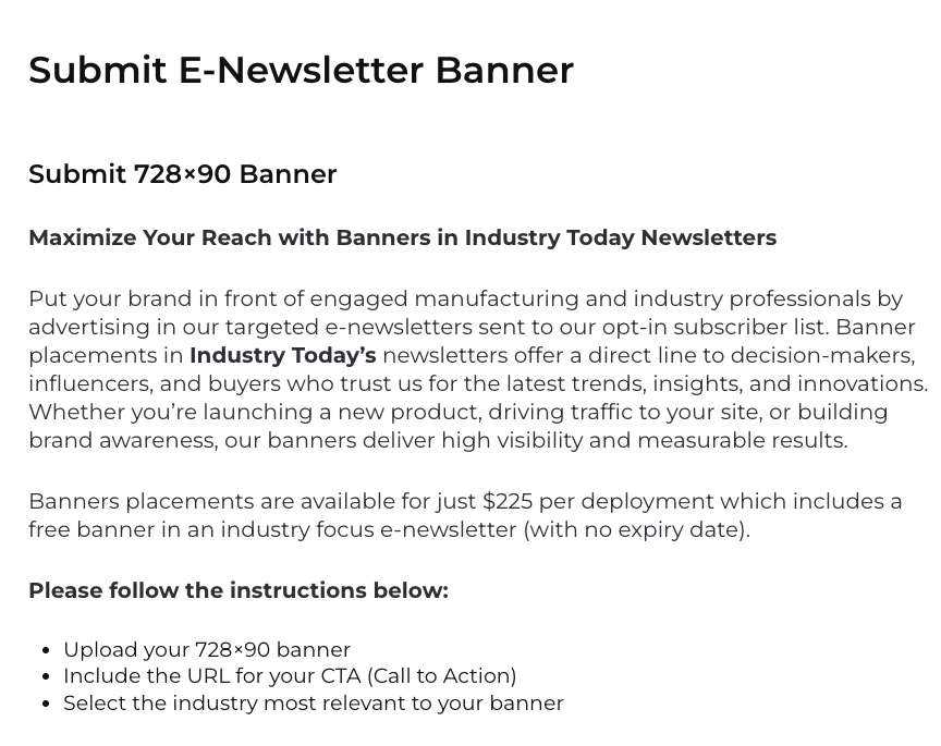 Ind_today's tweet image. Industry Today amplifies manufacturing and industry news to an audience of C-level executives, decision makers, and influential leaders.

Purchase one press release promotion and receive a second at no additional cost.

Details: industrytoday.com/submit-press-r…