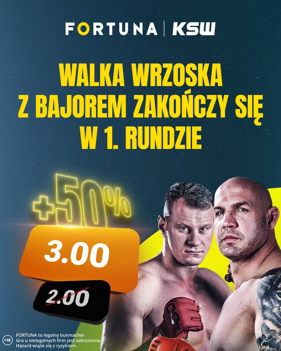Koniec w 1. rundzie? 🚀 Boost 50% dostępny tylko do 18:00! <a href="/KSW_MMA/">KSW</a>
