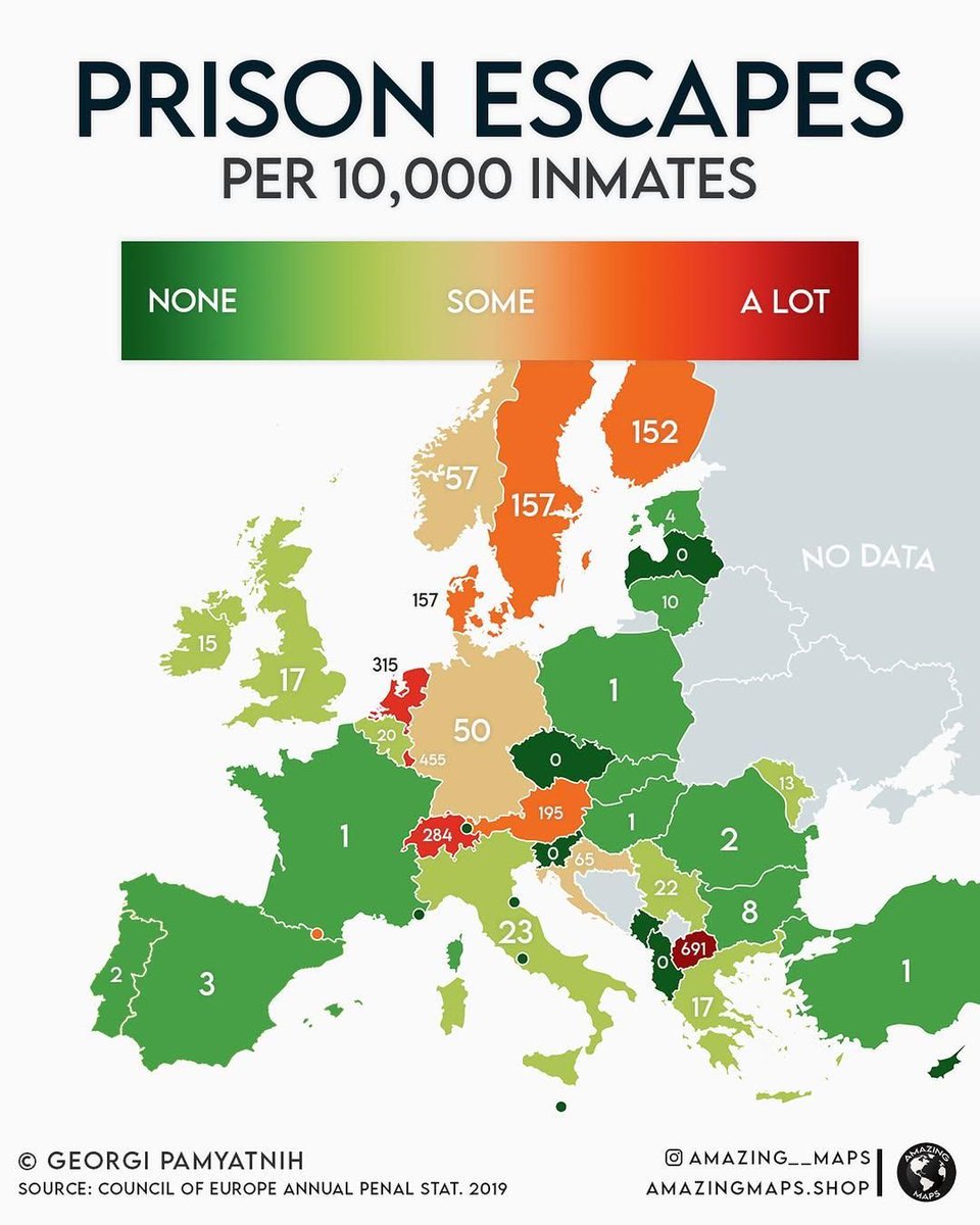 French, Polish, and Turkish prisons have super low escape rates. In Macedonia staying in prison almost looks optional. The difference between Germany and Austria is also stunning.