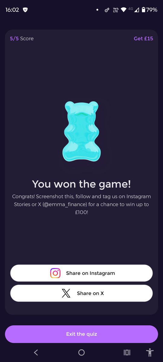 itzjesst's tweet photo. Just aced the @emma_finance quiz with a perfect 5/5 score! 🎉 Think you can beat me? #EmmaQuiz https://t.co/Xk9koS6Okx