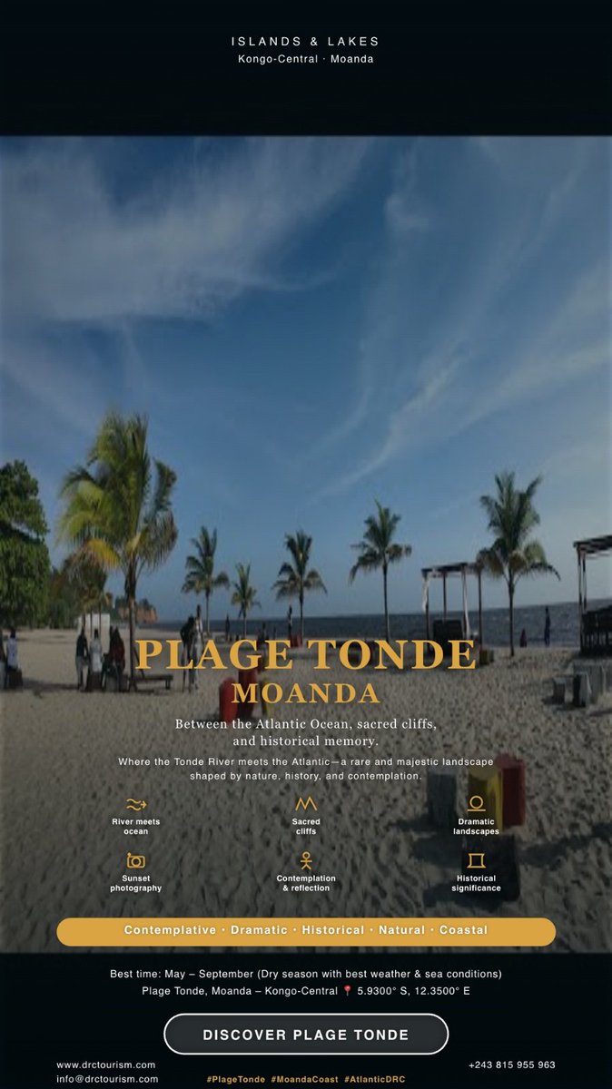 drctourism11's tweet image. Plage Tonde – Moanda, Kongo Central
Between the Atlantic Ocean, sacred cliffs, and deep historical memory, Plage Tonde stands as one of Moanda’s most iconic coastal sites.
#PlageTonde #Moanda #AtlanticCoastDRC #VisitDRC #KongoCentral #CulturalHeritage #CoastalAfrica