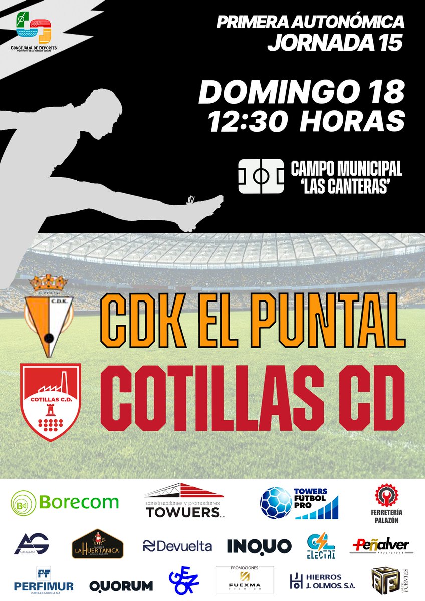 PRIMERA AUTONÓMICA
GRUPO II - JORNADA 15

<a href="/cdkelpuntal/">CDK El Puntal</a> 🆚 Cotillas CD

📆 Domingo 18 enero 2026
⏰ 12:30 horas
🏟Campo Municipal ' Las Canteras'

Partido clave para meternos en la pelea por lo más alto ante un equipo que está siendo una de las sensaciones de la temporada. ¡Vamos!