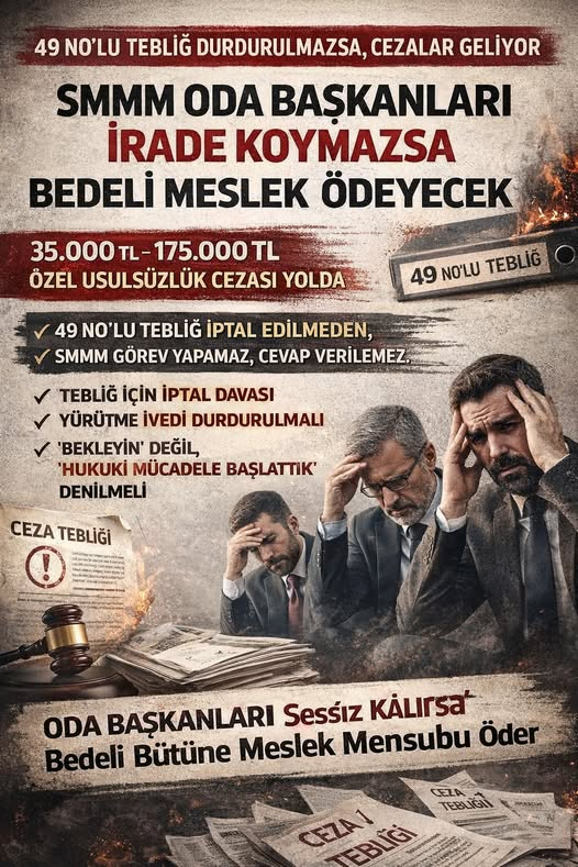 IMMG34's tweet photo. 49 No’lu Tebliğ geri çekilmez veya iptal edilmezse;
Cezalar uygulanacak
SMMM Oda Başkanları irade koymak zorundadır.
Aksi halde bu cezaların siyasi ve mesleki sorumluluğu da onların üzerinde kalacaktır.
Bu yazı bir uyarıdır.Ama yarın bir hesap hatırlatmasına dönüşebilirSERTAÇ TOK https://t.co/nhCMUqEJRm