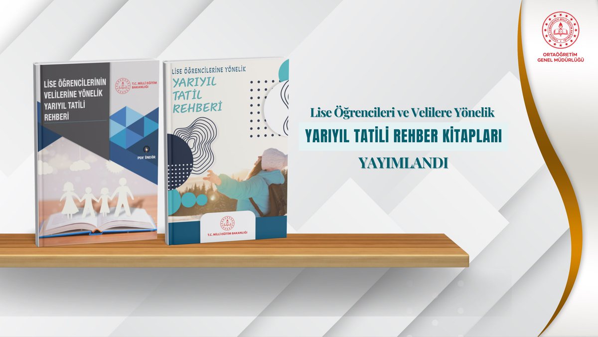 📚✨  Lise Öğrencileri ve Velilerine Yönelik Yarıyıl Tatil Rehberi!

Genel Müdürlüğümüzce, lise öğrencileri ve velilerin yarıyıl tatilini verimli ve keyifli geçirebilmeleri amacıyla iki ayrı rehber hazırlandı. 

🎯Motivasyon, zaman yönetimi, teknoloji kullanımı, aileyle kaliteli