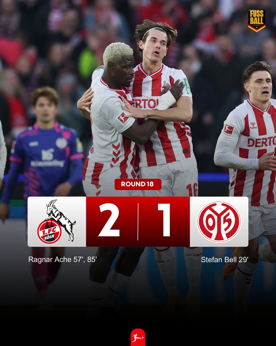 🇩🇪 𝗦𝗨𝗣𝗘𝗥 𝗦𝗨𝗕 𝗗𝗘𝗖𝗜𝗗𝗘𝗦 𝗜𝗧! ⚽️🎯

FC Köln (10th) came from behind at home to beat Mainz 05 (18th) as Ragnar Ache netted twice off the bench, easing pressure on coach Lukas Kwasniok.

ℹ️ Köln first win in 8 matches
ℹ️ Mainz’s 4-game unbeaten run ends

#KOEM05