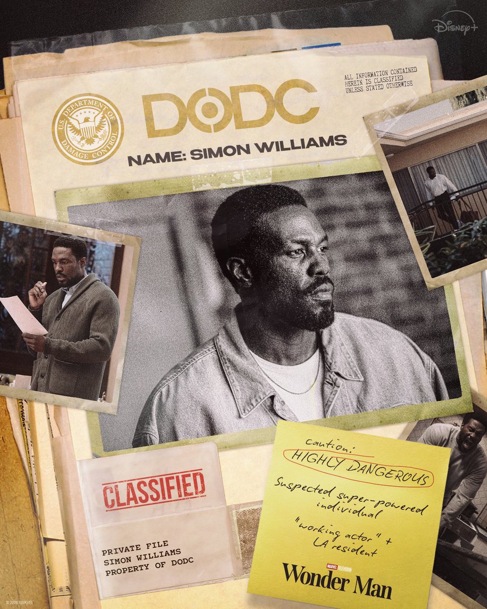 MarvelStudios's tweet image. Department of Damage Control Subject: Simon Williams

File Status: ACTIVE

Stream Marvel Television’s #WonderMan, an 8-episode series, premiering January 27 at 6PM PT only on @DisneyPlus.