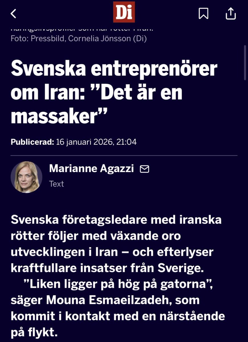 Iran: Näringslivet i uppror mot svensk tafatthet och passivitet

Vi kräver MER av regeringen. Det räcker inte med att ’markera’ mot den iranska ambassadören. En totalitär fascistisk sharia-diktatur kunde inte bry sig mindre.

Jag kräver omedelbara och kraftfulla åtgärder för att