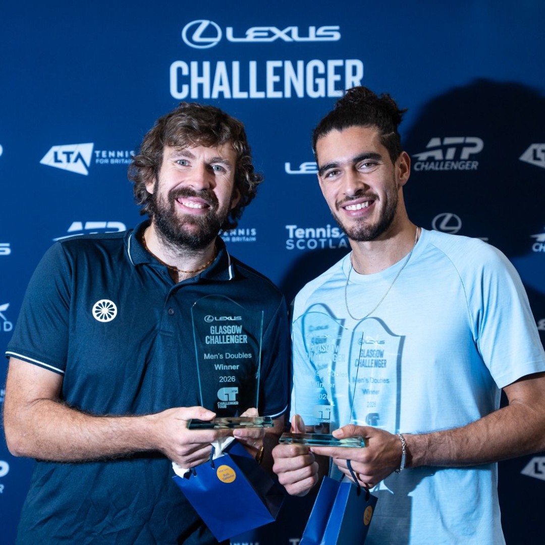 tennisscotland's tweet photo. A huge congratulations to our Lexus ATP Glasgow Challenger Singles &amp; Doubles Champions 🏴󠁧󠁢󠁳󠁣󠁴󠁿🎾

🏆 Men's Singles - Clement Chidekh 
🏆 Men's Doubles - Christoph Negritu &amp; Adria Soriano Barrera https://t.co/Yyls37M1rp