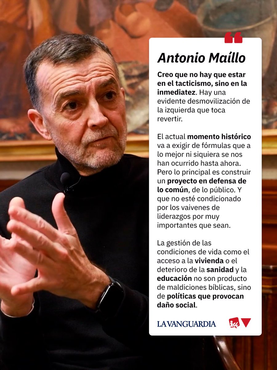 No es tiempo de tacticismos. Hay que atender a lo que la inmediatez nos reclama: proyecto y soluciones.

La izquierda debe abrir un nuevo ciclo en defensa de lo común y de lo público.

📰lavanguardia.com/politica/20260…