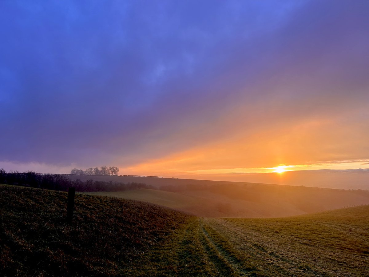 WeatherWolds's tweet image. A Misty Sunset On The Wolds. 6°C and no breeze. Jackdaws.