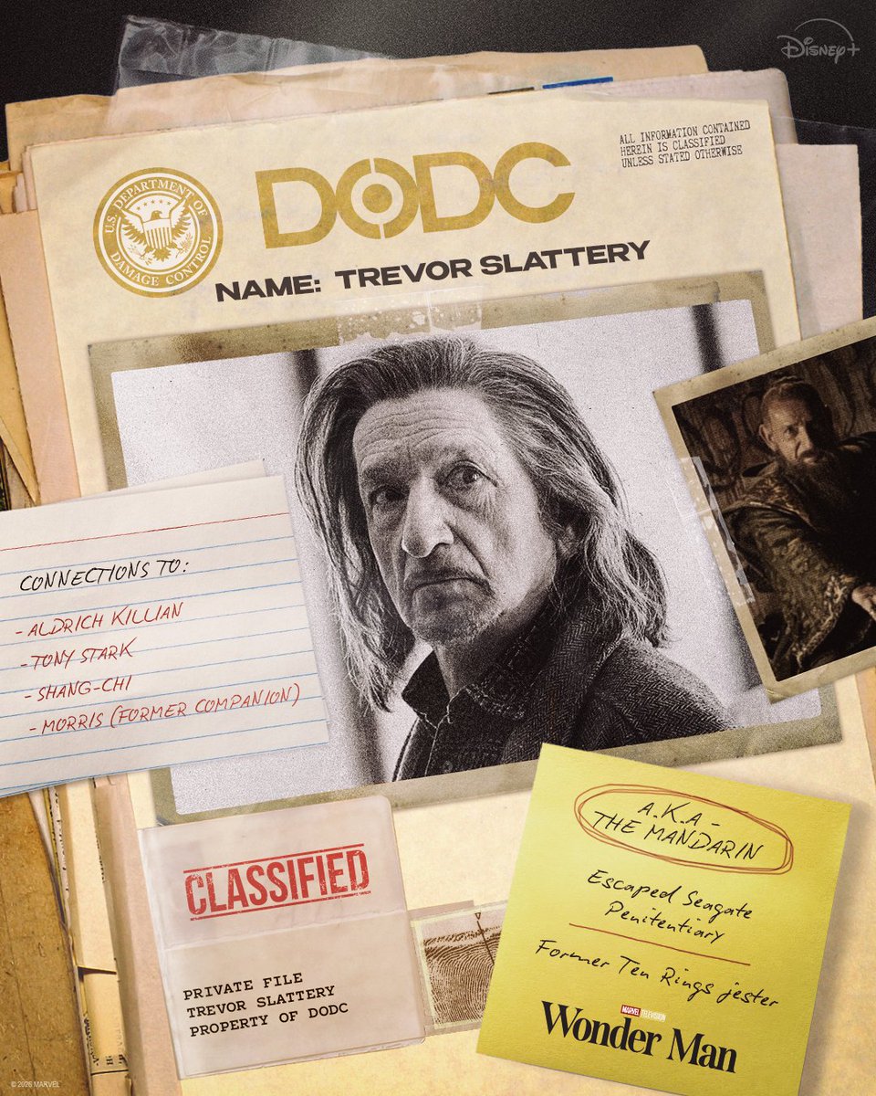MarvelStudios's tweet image. Department of Damage Control Subject: Trevor Slattery

File Status: ACTIVE

Stream Marvel Television’s #WonderMan, an 8-episode series, premiering January 27 at 6PM PT only on @DisneyPlus.