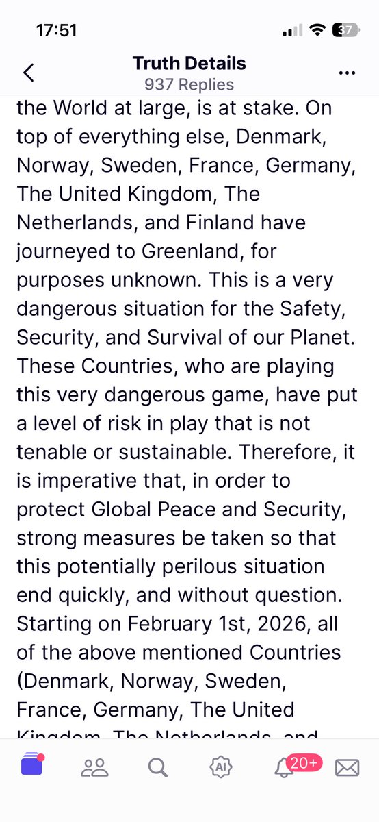 JohannesVarwick's tweet photo. Wer nicht bei Truth Social ist: Manches muss man sich im Original reinziehen. Wer hätte gedacht, dass #Grönland das Ende des Transatlantizismus und damit auch der #Nato bedeuten kann… 👇 https://t.co/mm2byK2vlM