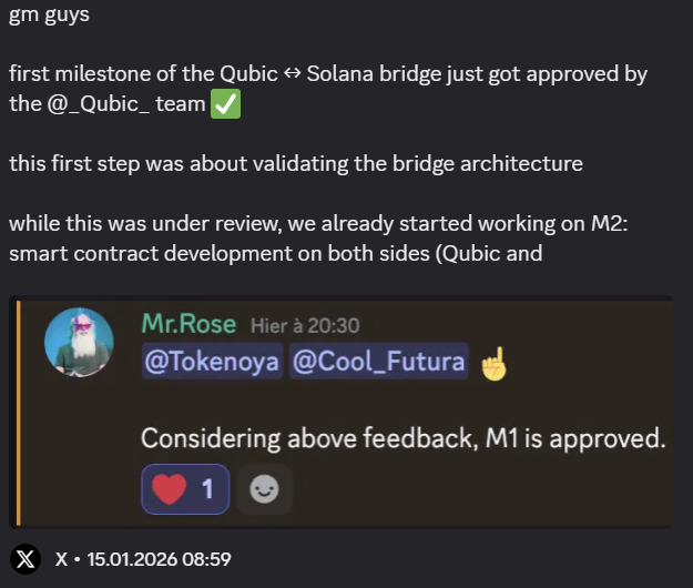 Defaultplayer13's tweet photo. To celebrate QUBIC's coming bridge to Solana, a fan token has already been released on Solana: $QSOL

With holding #QSOL you earn $SOL ( 75% from trading fees will splitted to holder after 30k MC reached ) 

Contract: 
2z7B2x9rnc5q1z2YX9HpyoAsnA7HdFL9LmhvSJuJpimp

And when the bridge is live - we can buy some #QUBIC with the collected #SOL

Nice to see QUBIC gets bigger and bigger - a huge year 2026 is before us - and myself happy soon loading some QUBIC on #SOLANA too

And like @cz_binance mentioned - the year 2026 could bring finally green markets

NFA DYOR
