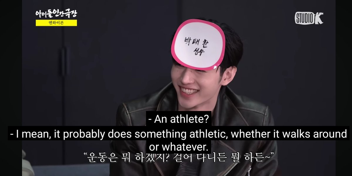 pshroyals's tweet image. It's just so funny how they thought guess word from description would be a challenge for sunghoon who not only has crazy intuition but also the walking enhypen encyclopedia who can cut out any BS just from their body language 😭 like just look at his know it all face..