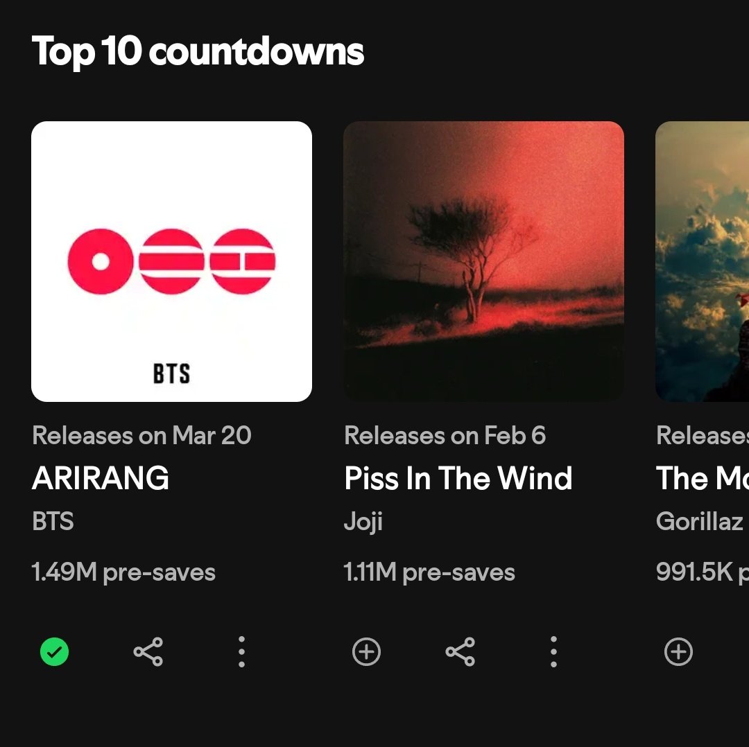 Bangtan7_Stream's tweet image. #BTS's “ARIRANG” lands at #1 with 1.49M pre saves on Spotify Top 10 Countdown, prior to it's official release! 🔥

CONGRATULATIONS BTS
BTS IS COMING 
#BTS_ARIRANG