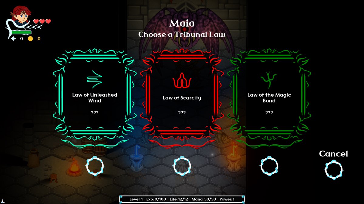 javifugitivo's tweet photo. This week (making some room to try Hytale 👀), I’ve been working on the Laws system.

In Update 2, the game will be more accessible overall, but once you beat it for the first time, you’ll be invited to activate the Tribunal Laws ⚖️

These allow you to increase rewards in exchange for different handicaps and a much higher challenge 🔥

👑 Only by beating the game with 3 active Laws will you be able to face the secret final boss… 😉

#indiegames #screenshotsaturday  #gamedev #indiedev #roguelike #actionroguelike #update2 #theshadowedrune