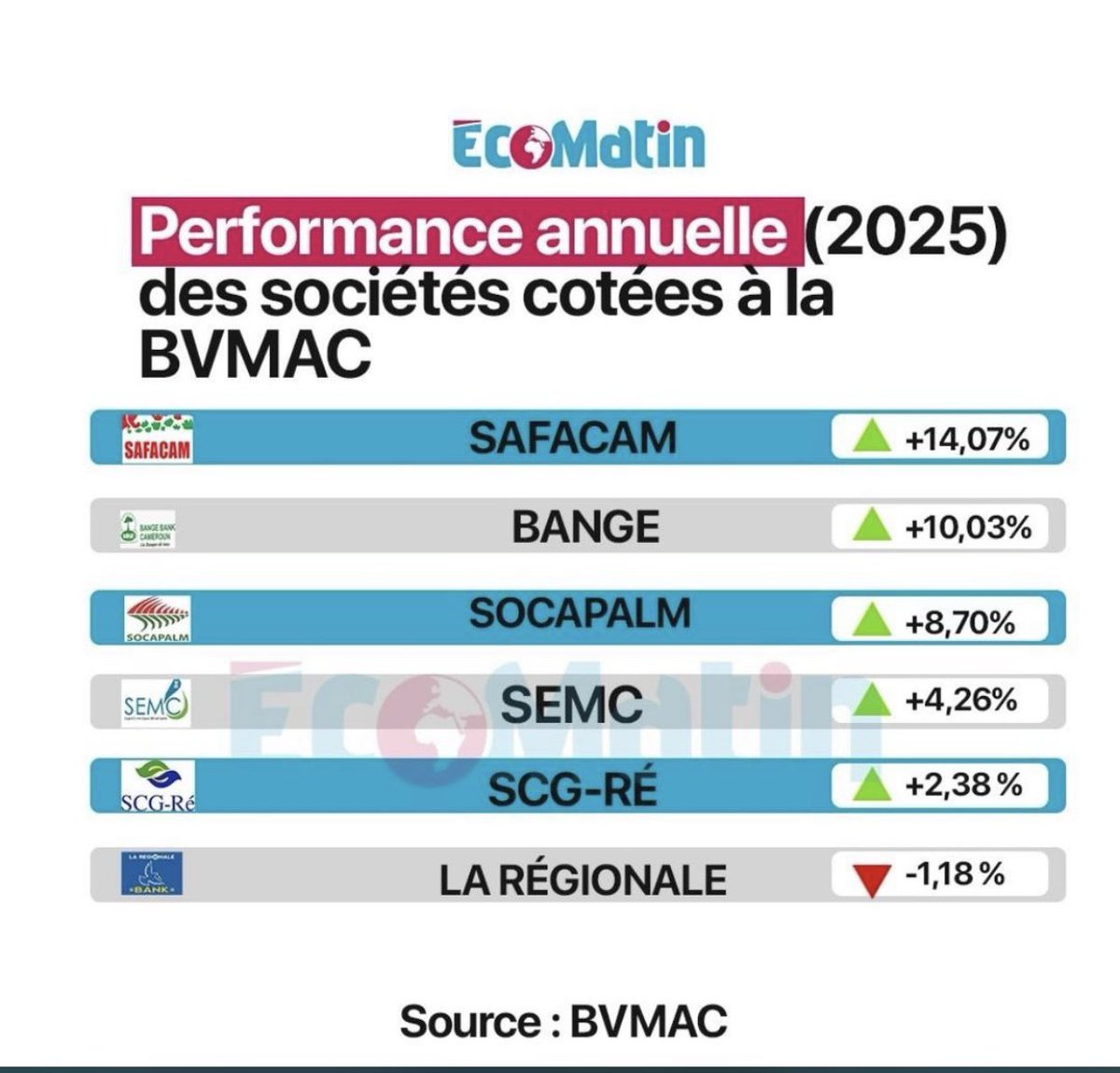 Here is the 2025 return on the bvmac (Central African) stock exchange.

I made all that 14% return on Safacam by the way 😊

You must not only invest in foreign stocks to make money