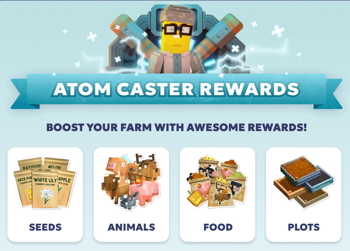 ChainersGame's tweet photo. BETTER THAN SHOP? 📈 ATOM CASTER GIVES +270% MORE! 📈

🌟 Luck may fade or brightly shine, one small turn can change all time! 🌟

Tried Atom Caster? Here's why you should:

- A tiny play, a giant win with our LIMITED BOOST!
- Free daily cast!
- Win $100 in treasures like:
- Seeds: marigold, bamboo, ginger, patisson, etc. 🌱
- Various plots and lamps 💡
- Legendary ferts 🌿
- Animals and premium food (special deer!) 🦌

Be bold! The more you give, the more you get!
💎 Join the best Tier, become VIP! 💎