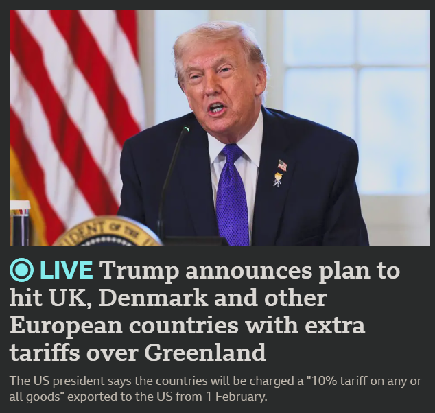 And to think <a href="/realDonaldTrump/">Donald J. Trump</a> had the gall to think he deserved the a Nobel peace prize. Now committing blatant acts of hostility against America's closest allies because they wont just cede their territory to a insane bully. He's the biggest threat to world peace right now.