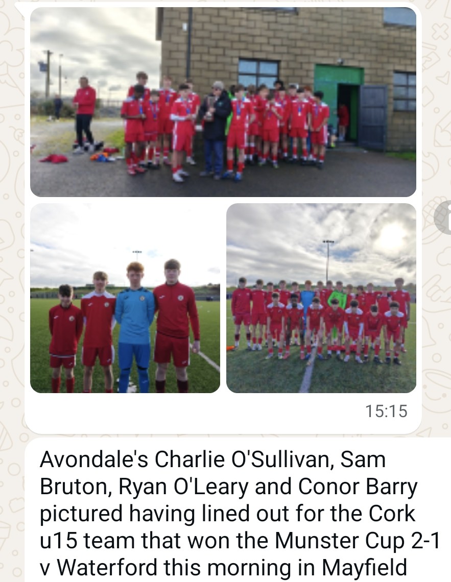AvondaleUtdFC's tweet photo. Well done to the  Dalers helping Cork Under 15s winning the Munster Cup. 

Thanks to Ken Bruton for details . https://t.co/mUJmiyaoZg
