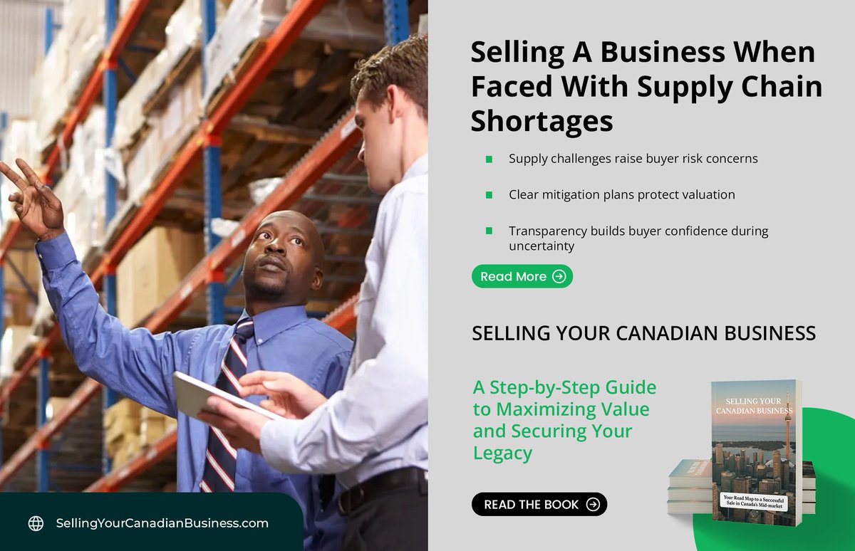 Selling A Business When Faced With Supply Chain Shortages

Supply chain shortages can complicate a business sale, but they do not have to stop it. 

Read more  sellingyourcanadianbusiness.com/articles/f/sel…

 #SellYourBusiness #SupplyChainChallenges #BusinessOwners #EntrepreneurLife