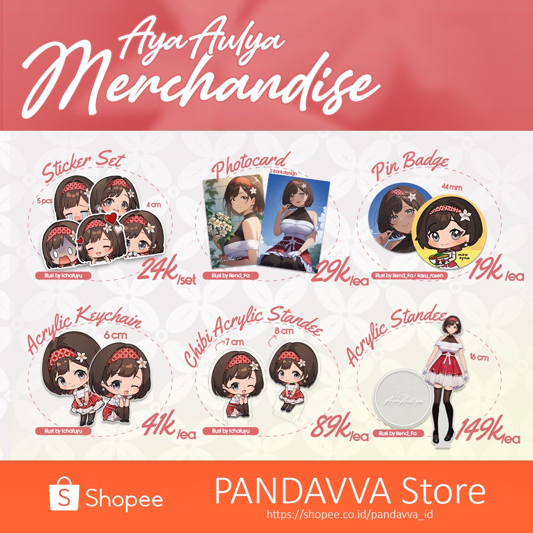 Terima kasih sudah menunggu! ❤️🤍
Sekarang kalau mau beli merch Aya, bisa lewat shopee di PANDAVVA Store.
Bawa pulang, yukk! Hehe

Selain Aya, juga ada merch Arjuna dan anak PANDAVVA lain kedepannya.
shopee.co.id/pandavva_id