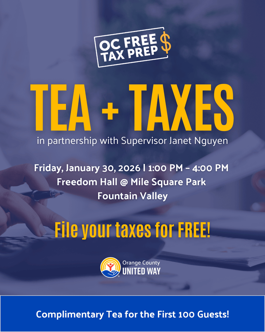 211OrangeCounty's tweet photo. Tax season is around the corner. Get FREE, trusted tax help close to home.

📅 Friday, January 30 | 1:00–4:00 PM
📍 Freedom Hall @ Mile Square Park, Fountain Valley

Learn more or book an appointment:
👉 https://t.co/Rq6uujUfN3 https://t.co/Ym7l1ZwJdA