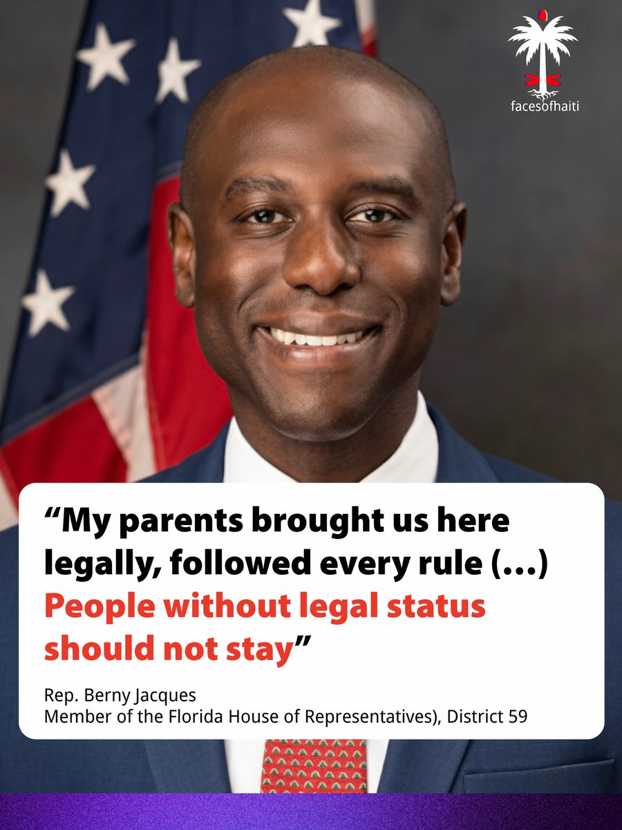 FacesOfHaiti_'s tweet image. UPDATE |  FL Rep. Berny Jacques faces backlash over immigration Law. The Haitian-American lawmaker is defending his stance amid criticism, following reported comments:

“My parents brought us here legally and followed every rule. People without legal status should not stay.” •
-