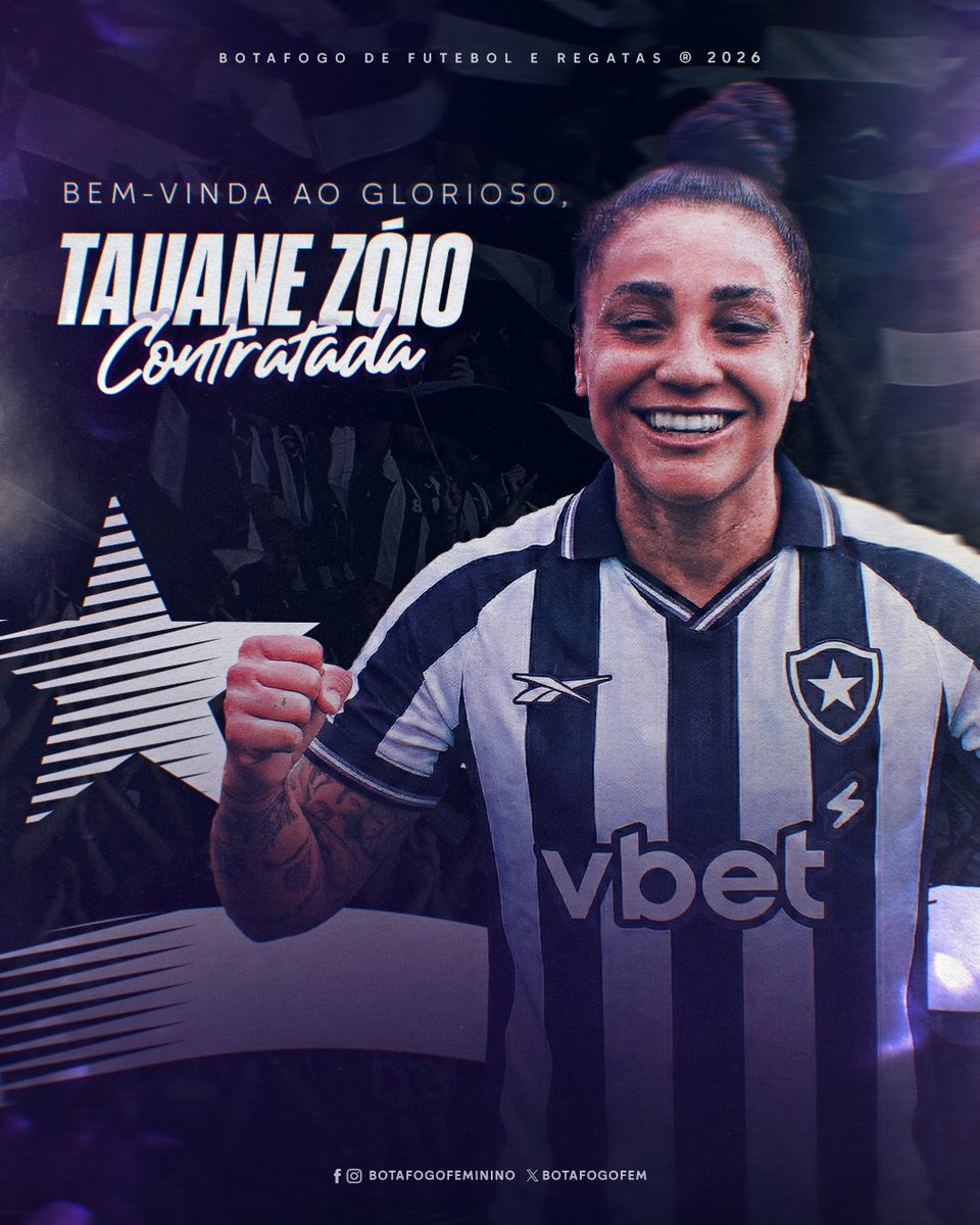 𝐀 𝐙𝐎́𝐈𝐎 𝐄́ 𝐃𝐎 𝐅𝐎𝐆𝐀̃𝐎! 👀🌟 

Dona do emoji de olho e também do meio-campo, Zóio assina com o Botafogo para a temporada! Seja bem-vinda, minha volante! 🔥💪🏽 #VamosGLORIOSAS