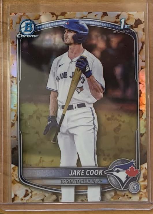 Parsons1023's tweet photo. Hit these piss missiles in a 2025 Bowman Draft break yesterday! Jojo Parker image variation auto #/99 and a Jake Cook popcorn variation out of a snack pack! @CardPurchaser #BlueJays #bowman #topps https://t.co/dn3adXU3tU
