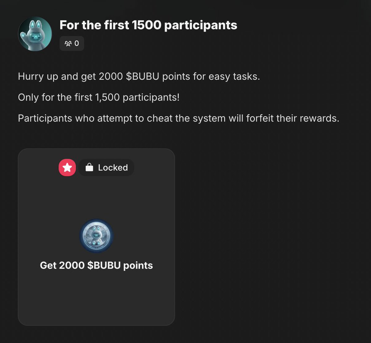 EtherBubu's tweet image. ₍ᐢ. .ᐢ₎ Airdrop quest

First 1500 participants can earn 2000 points 👇
guild.xyz/etherbubu/home

All points will be converted into $BUBU tokens at TGE

Don’t miss our quests 👀
