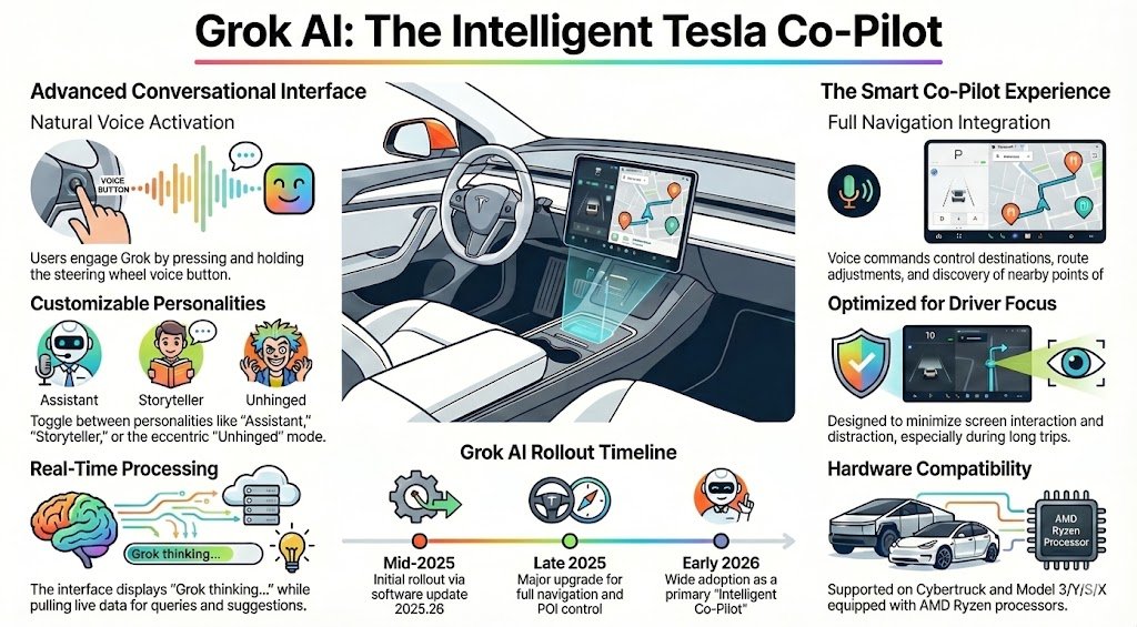 Tesla's Grok AI just leveled up in-car navigation!  In this wild Cybertruck demo, Grok handles real-time route planning, finds nearby spots like 'Full Circle Bar &amp; Grill', 

and even cracks jokes all hands-free. 'HOW IS THIS LEGAL???'