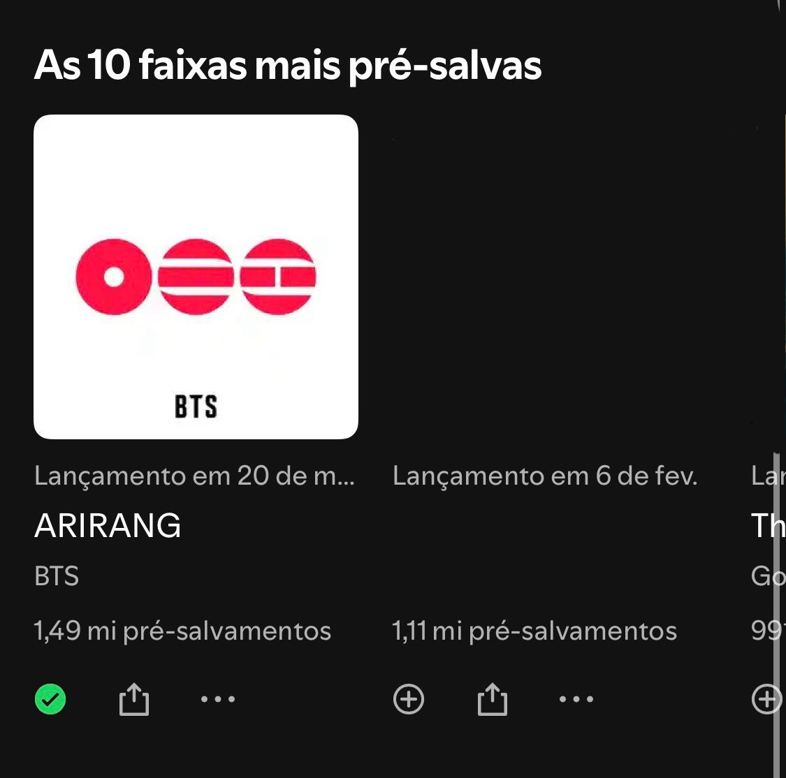 BARMYSTREAM's tweet image. 📊| Spotify  — Top 10 Countdowns

#1 • ARIGANG — 1.49M pré-salvos

Com apenas 2 dias desde a liberação do link, já somos oficialmente #1 no Top 10 Countdowns, quebramos o recorde de álbum Kpop com mais pré-salvos, e mais 2 meses pela frente pra poder quebrar o geral

Vamos de…