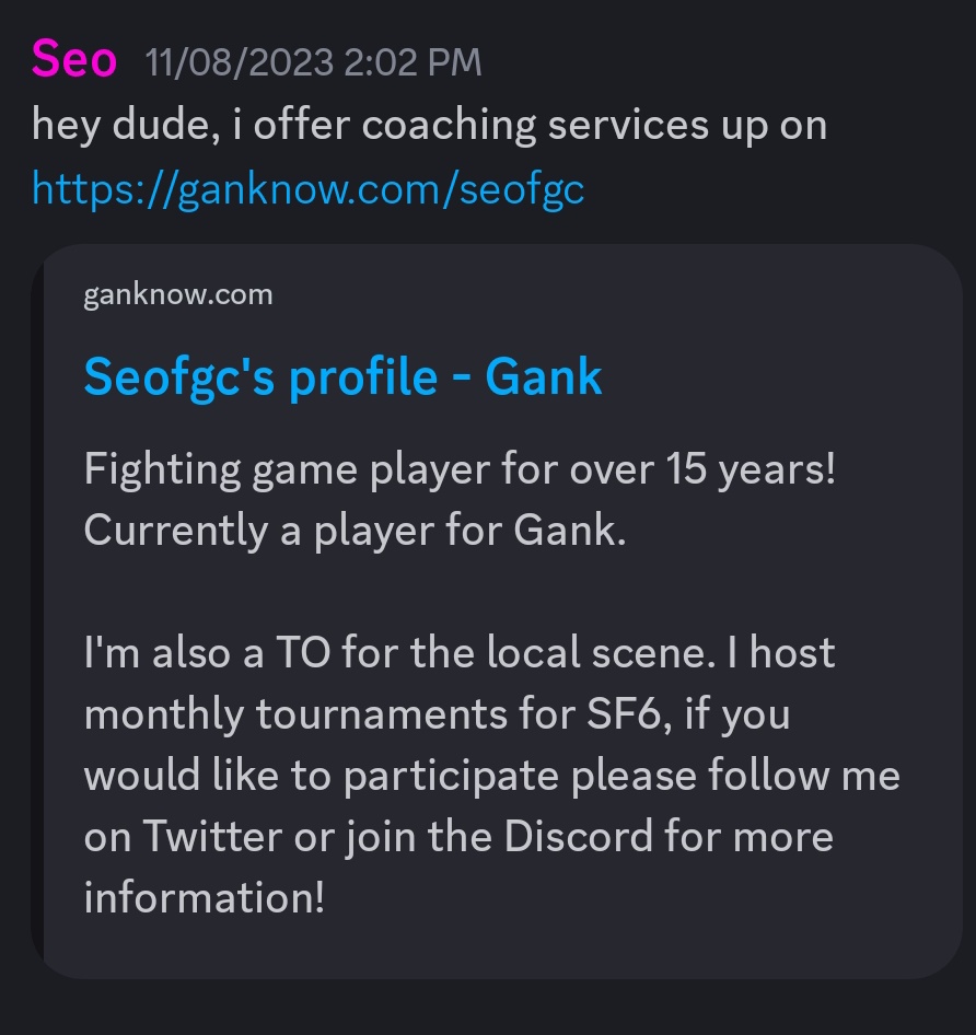 Gotta up my SF6 game. Is this guy still offering coaching?