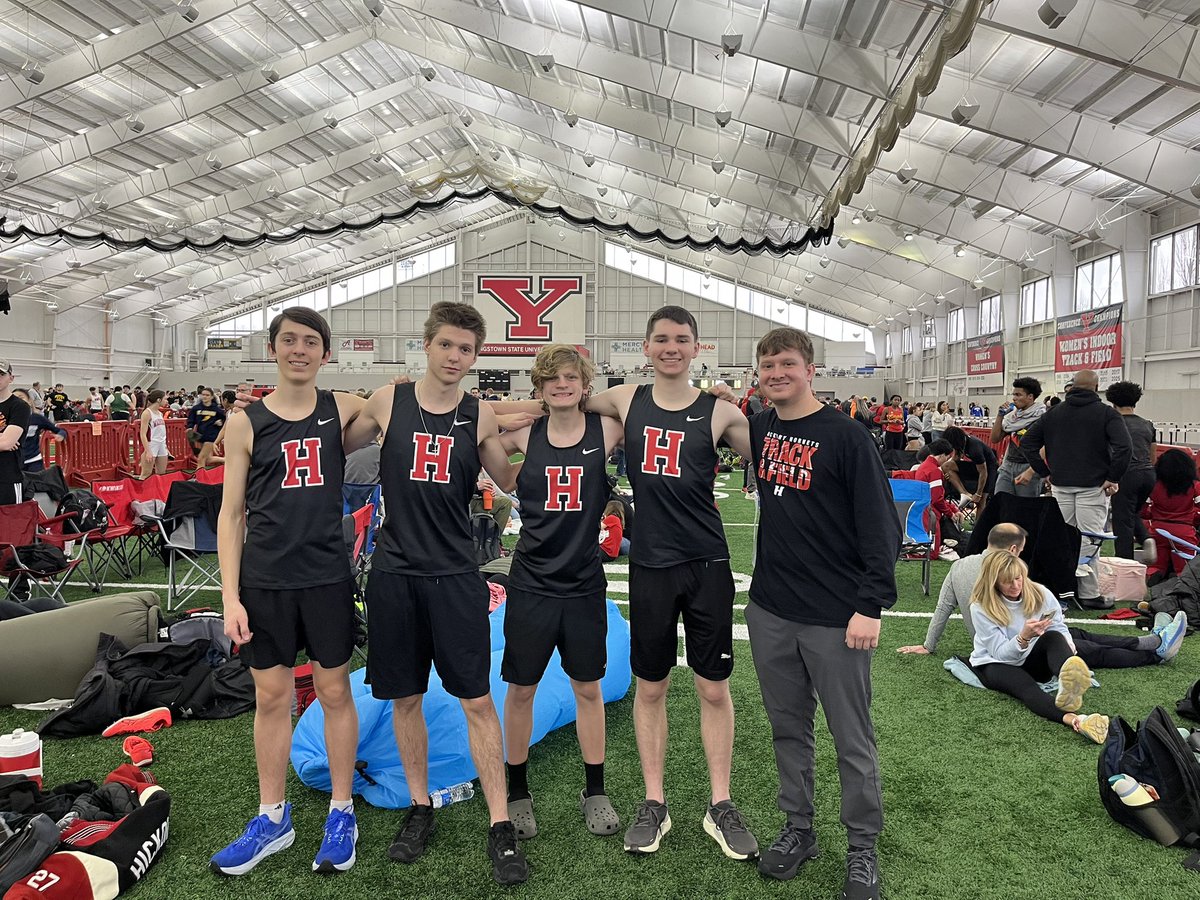 HSD_TrackField's tweet image. Our boys’ 4 x 800 squad took 6th at YSU 2 today.  Great work, Orson, Jason, Andrew, and Ethan!  They are pictured here with Coach Matt!  Proud of you all!  @HSD_Athletics