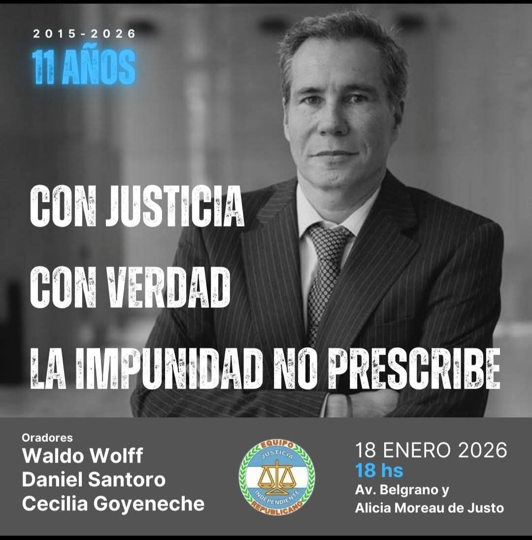 YfranEly's tweet image. EL 18 DE ENERO SE CUMPLE 11 AÑOS DEL ASESINATO DEL FISCAL ALBERTO NISMAN.
EL 18 DE ENERO NOS REUNIMOS EN AVDA BELGRANO Y ALICIA M.DE JUSTO A LAS 18HS