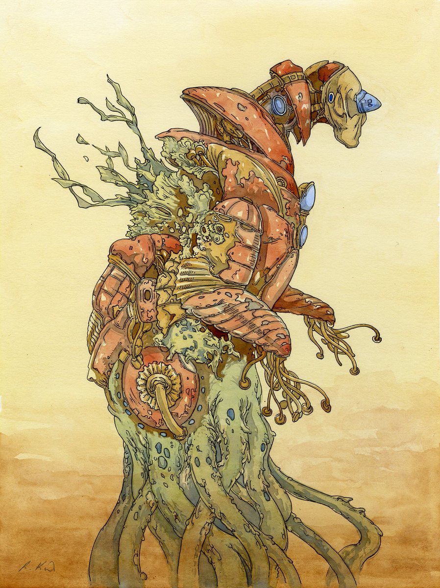 Lost_Machine's tweet image. A new piece called “Symbiote,” 12” x 9”. Ink and watercolour. Available. richardakirk.bigcartel.com