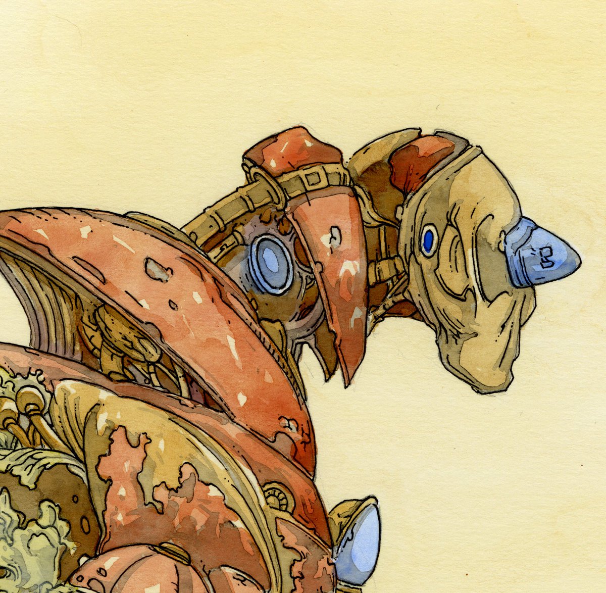 Lost_Machine's tweet image. A new piece called “Symbiote,” 12” x 9”. Ink and watercolour. Available. richardakirk.bigcartel.com