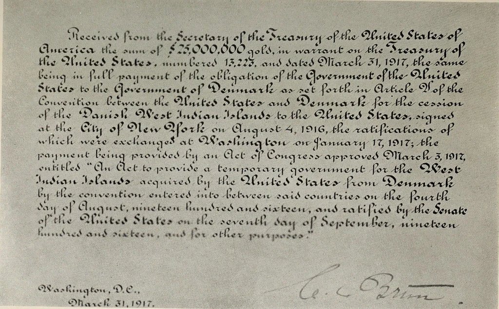 Fun fact.

In 1916, Denmark sold the Danish West Indies to the USA, with the colony becoming the US Virgin Islands. 

The USA was worried Germany could take control of the islands, though they had no plans to do so. In exchange, the USA acknowledged Denmark's complete sovereignty