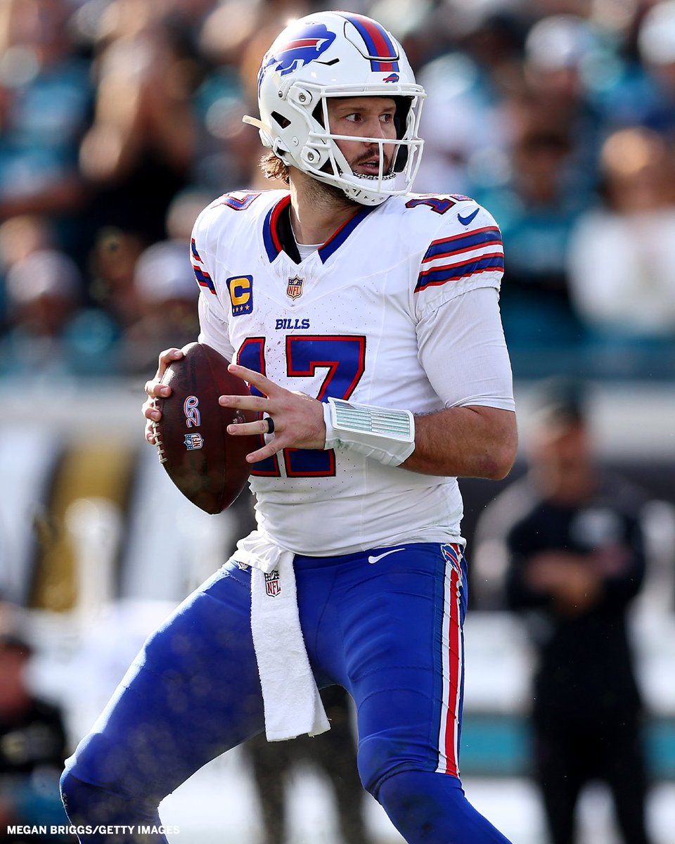 ESPNInsights's tweet photo. Josh Allen has nine postseason rushing touchdowns after scoring two in the Wild Card round at Jacksonville 👏 

With one Rush TD in today's game against the Broncos, he can tie Jalen Hurts for the most by a QB in postseason history. https://t.co/tiyXH7TsFI