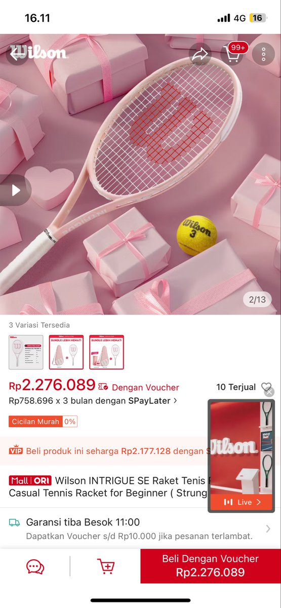 metataaaaa's tweet photo. WTS wilson intrigue SE baru dipakai sebulan 100% mulus. Udah ganti string ke nxt power wilson (multifilament), kalau beli barunya pasti harus ganti sih guys soalnya keras bgt nanti tangannya sakit🥺. Harga original skrg aku cantumin yaa. Aku jual di 2jt aja boleh nego tipis! https://t.co/T7tsYUjIIk