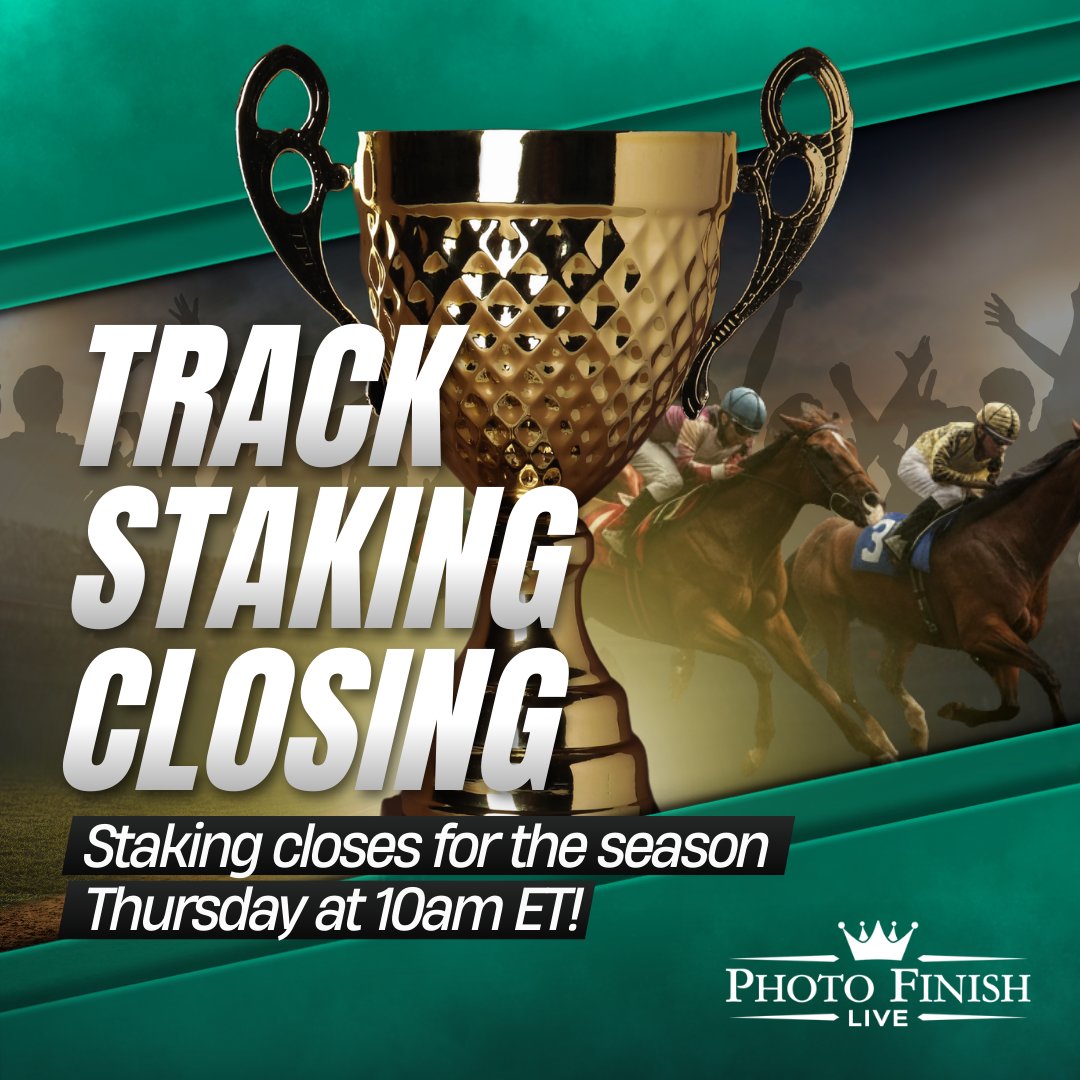 24 hour notice before $Crown staking closes for the season!

Earn Derby just for staking on one of our tracks, making YOU part owner of the track, and earning proportionately from every paid race on the track during the season!

Stake - photofinish.live/mystable/finan…

Learn more -