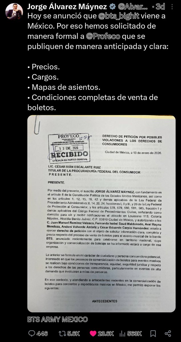 PerlaLedezma17's tweet photo. @AlvarezMaynez @bts_bighit @Profeco @BTSARMY_MXCO Una publicacion apoyando al army, y la gente pendeja no sabe que todo ciudadano tene derecho a expresar su descontento, una sola publicacion una miserable publicación y ya se ardio la gente. 

@Profeco @Ticketmaster_Me @ocesa_kpop van a seguir sin anunciar mapa y precios‼️‼️ https://t.co/gt1aJRq5US