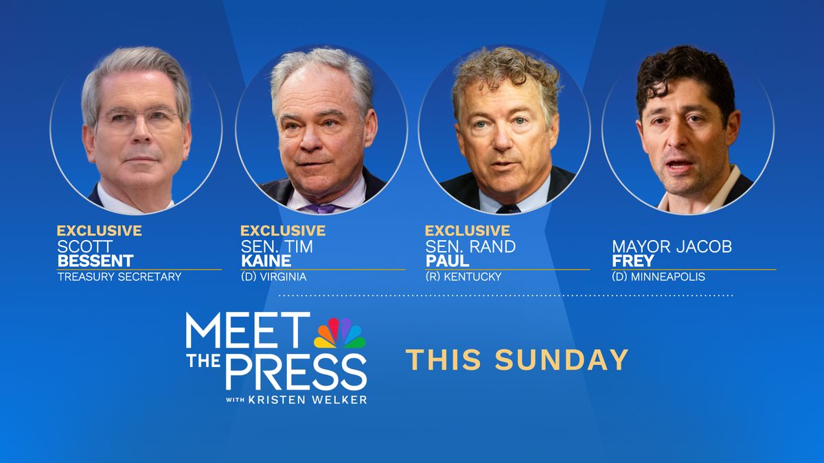 THIS SUNDAY on <a href="/MeetThePress/">Meet the Press</a> with <a href="/kwelkernbc/">Kristen Welker</a>, interviews with:

➡️ <a href="/SecScottBessent/">Treasury Secretary Scott Bessent</a>

➡️ <a href="/SenTimKaine/">Senator Tim Kaine</a> (D-Va.) and <a href="/SenRandPaul/">Senator Rand Paul</a> (R-Ky.)

➡️ Minneapolis <a href="/MayorFrey/">Mayor Jacob Frey</a> (D)